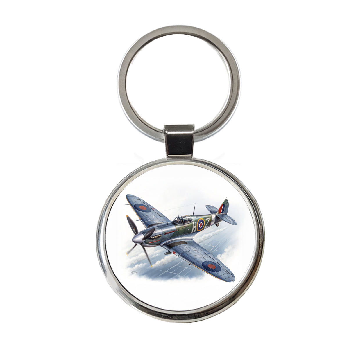 Spitfire WWII British Fighter Plane Round Metal Keychain