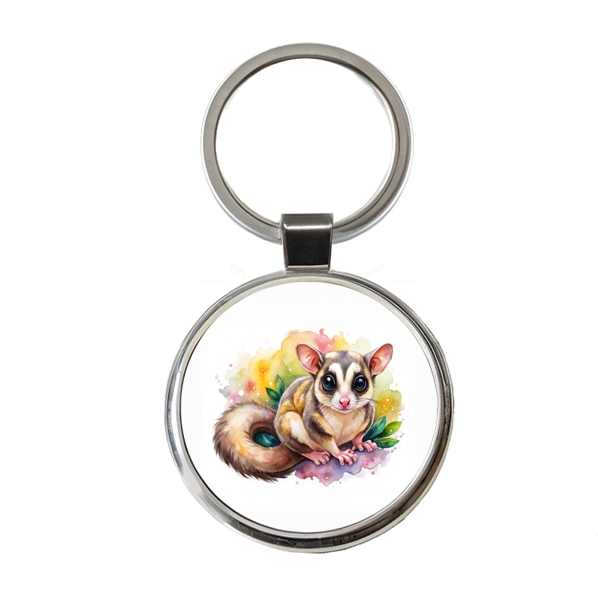 Sugar Glider Watercolor Round Metal Keychain