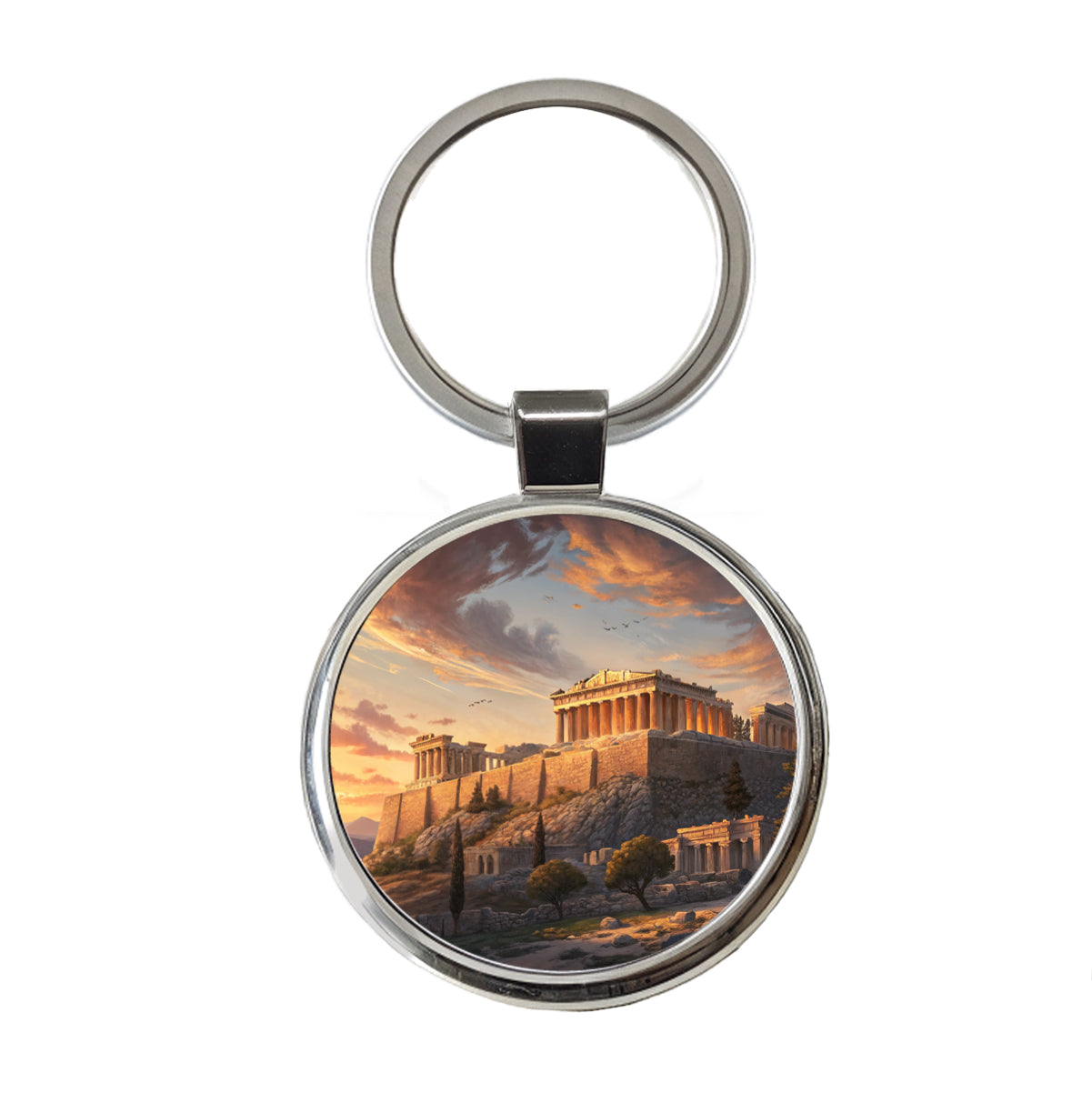 The Acropolis At Golden Hour Athens Greece Round Metal Keychain