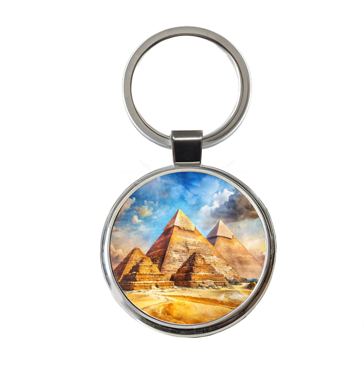 The Great Pyramids Of Giza Watercolor Round Metal Keychain