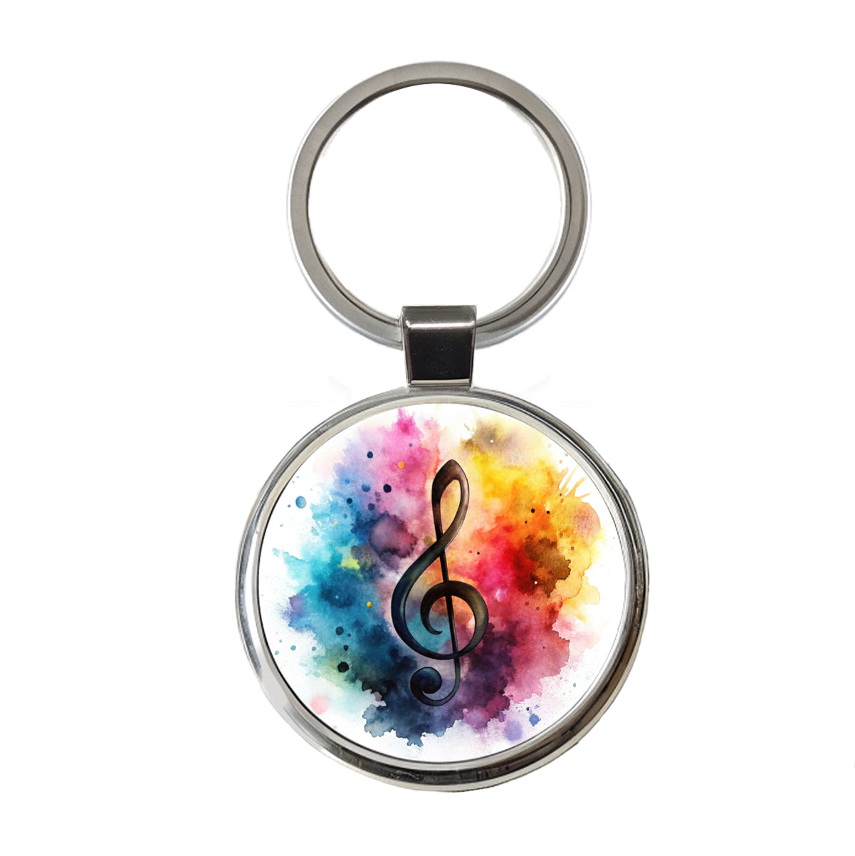 Treble Clef Music Musical Note Colorful Watercolor Round Metal Keychain