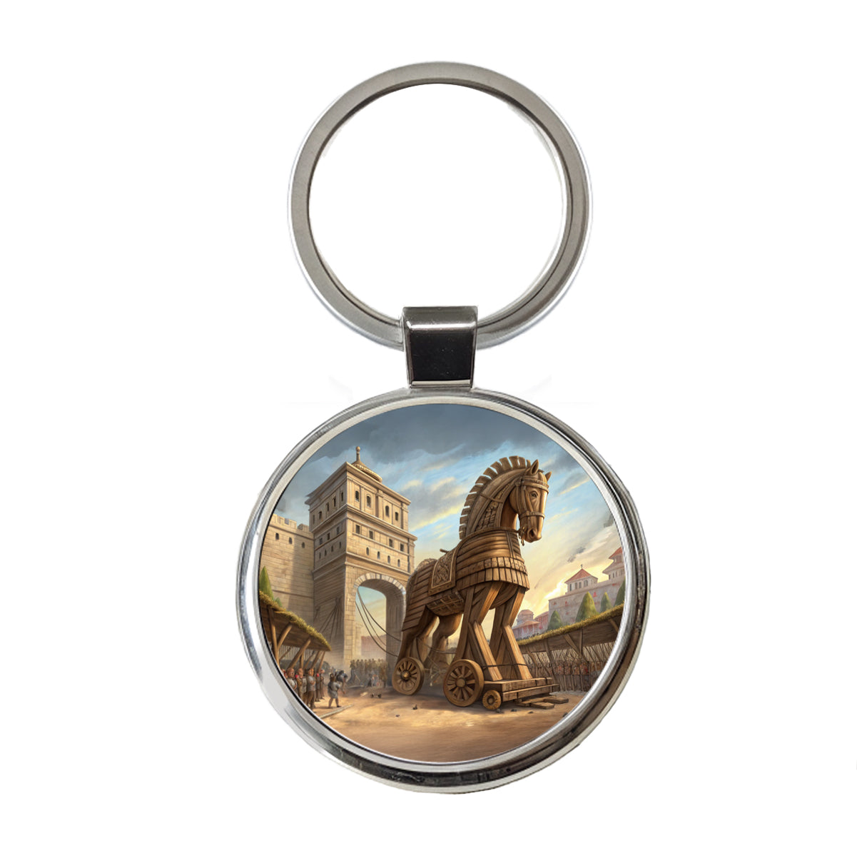 Trojan Horse Being Brought Into Troy Homer's Iliad War Round Metal Keychain