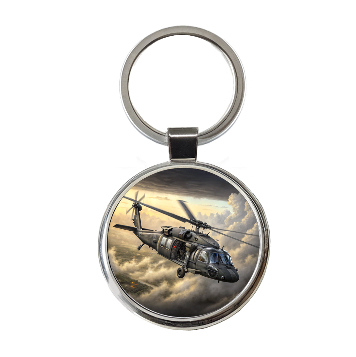 UH-60 Black Hawk US Helicopter Round Metal Keychain
