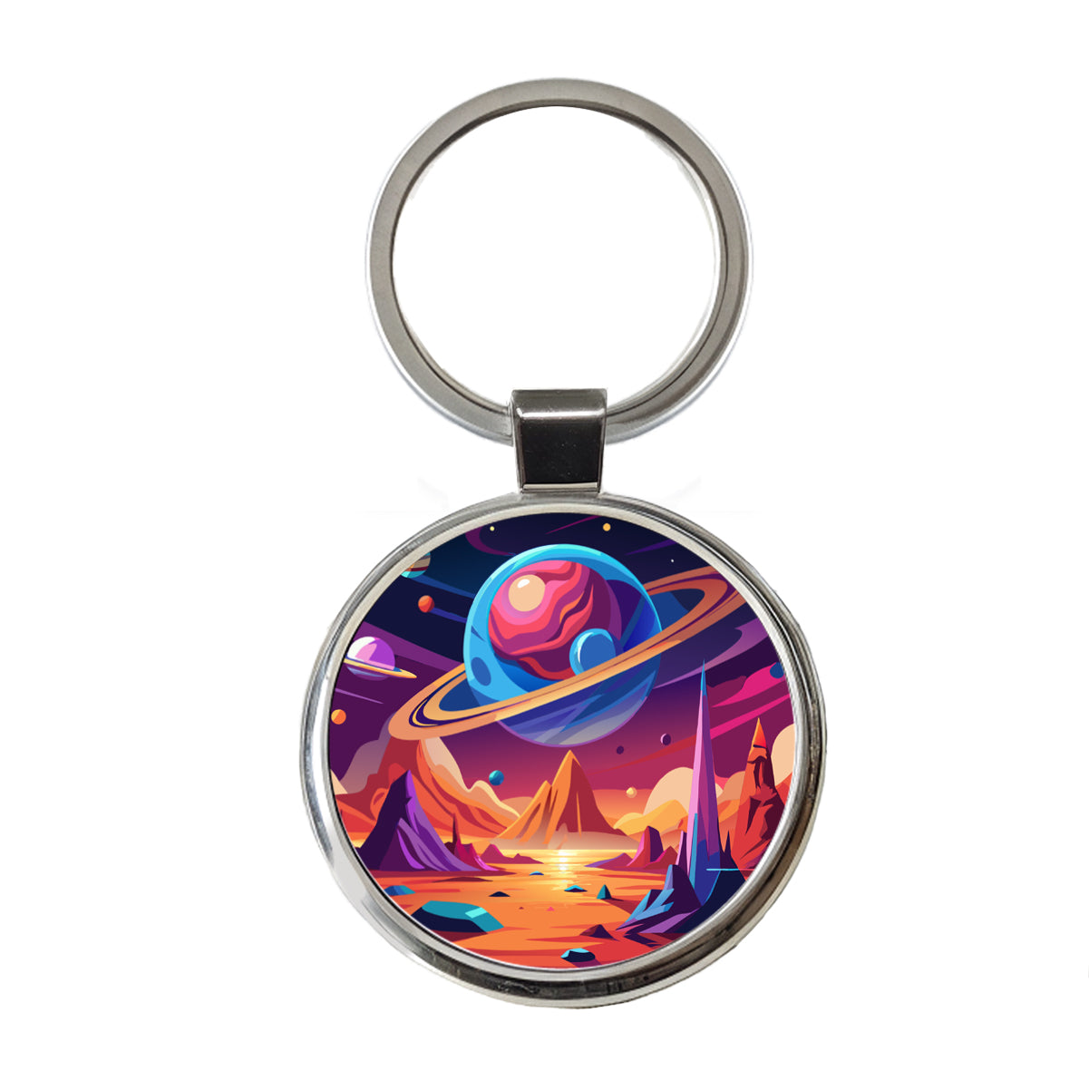 Vibrant Colored Sci-fi Hostile Alien Planet Round Metal Keychain