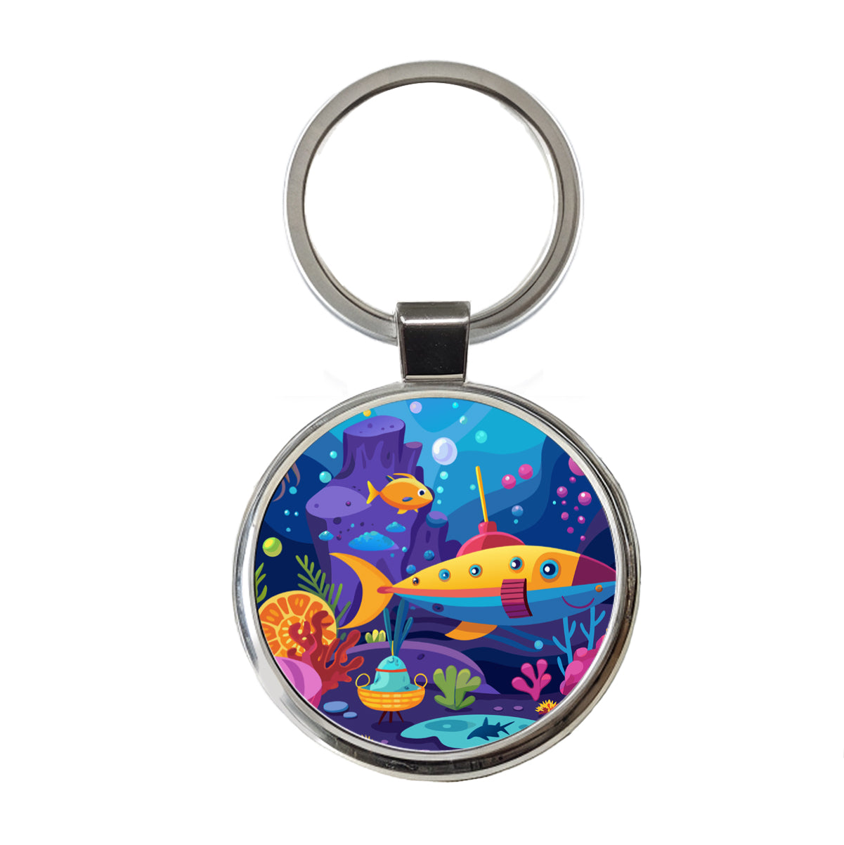 Vibrant Colored Undersea Underwater Ocean Fantasy World Round Metal Keychain
