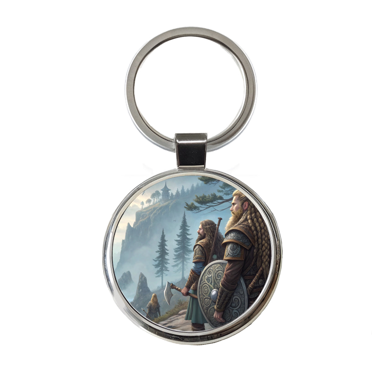 Vikings Raiders Anime Style Fantasy Round Metal Keychain