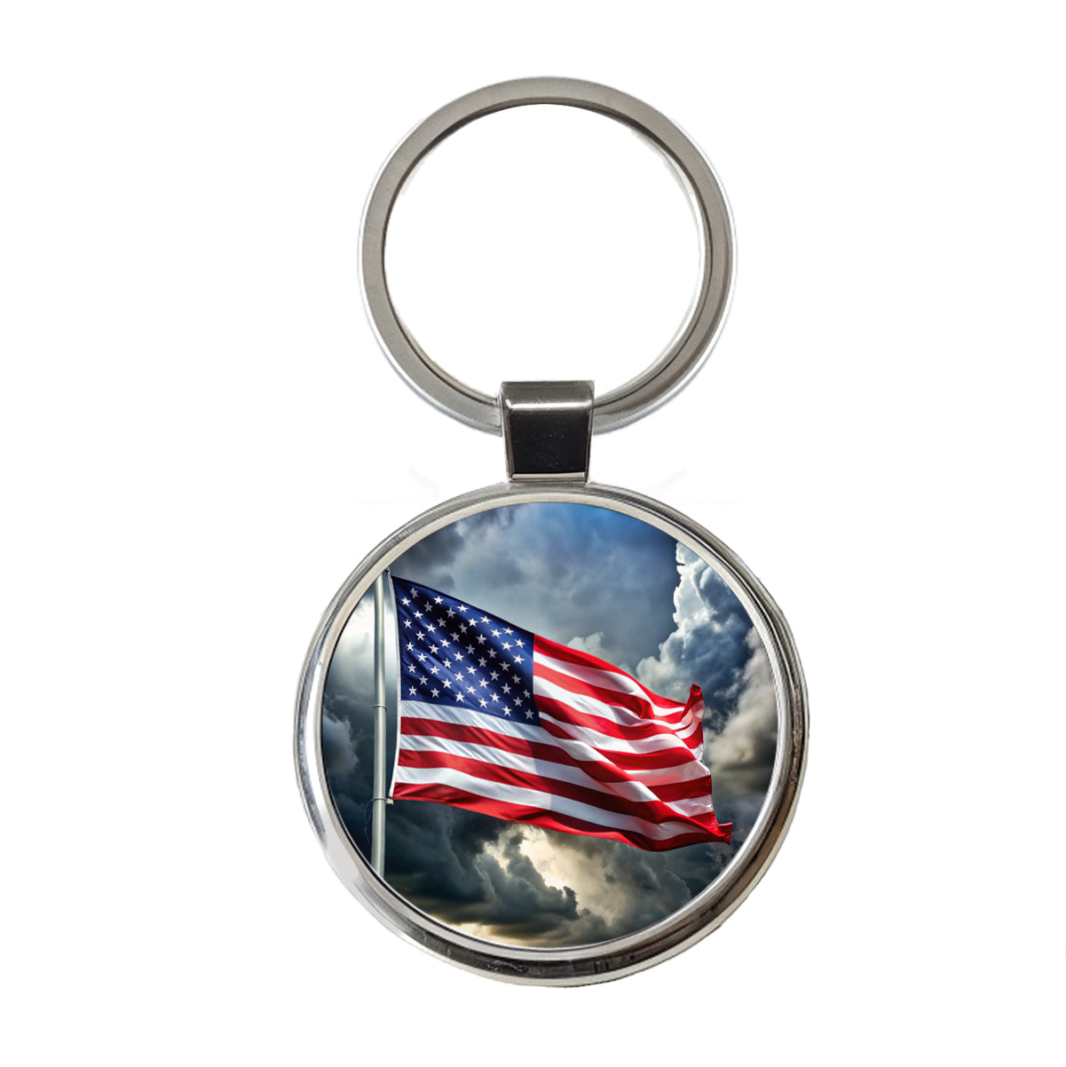 Waving American Flag After Storm Patriotic United States Round Metal Keychain