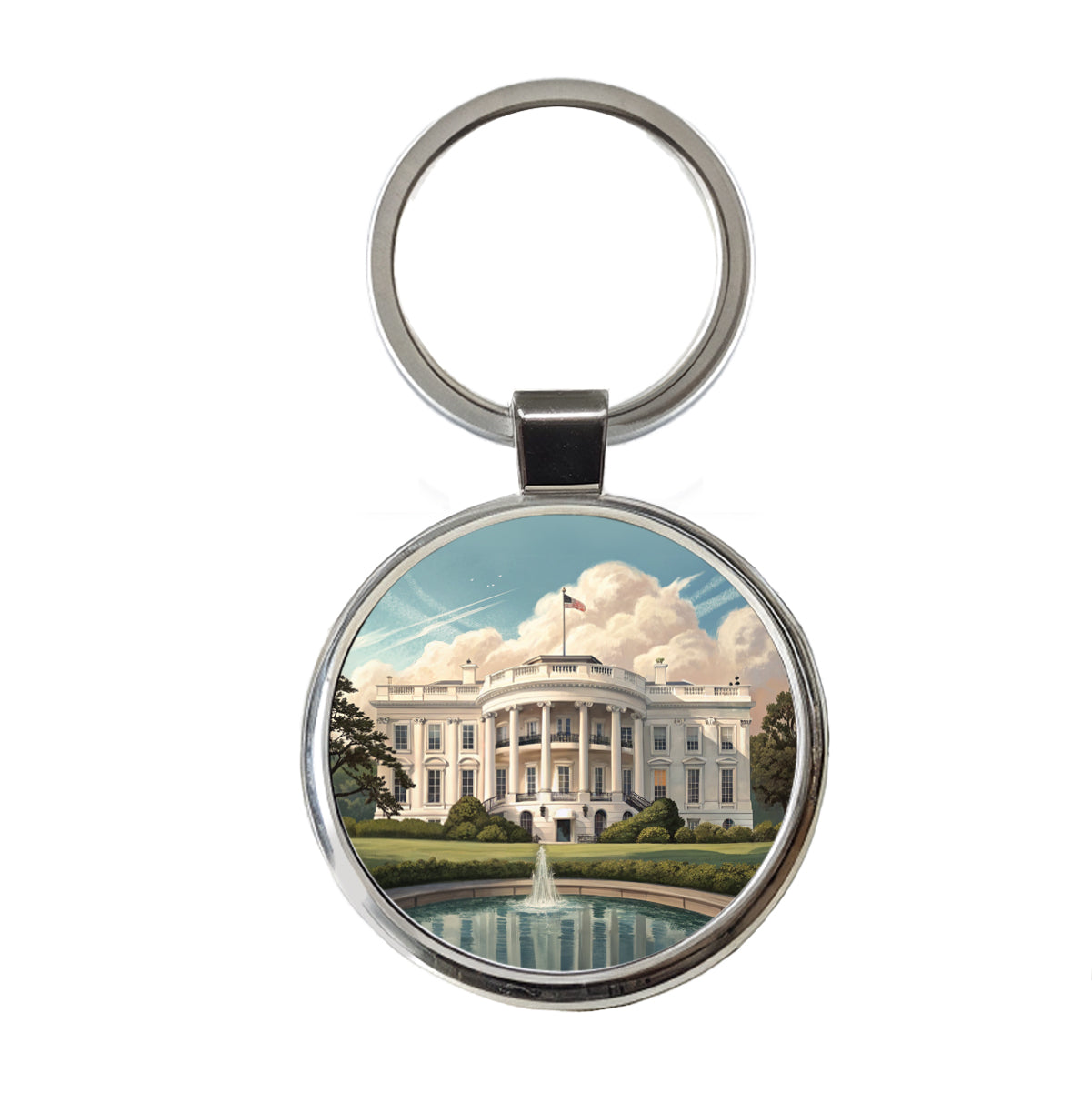 White House Washington DC Round Metal Keychain
