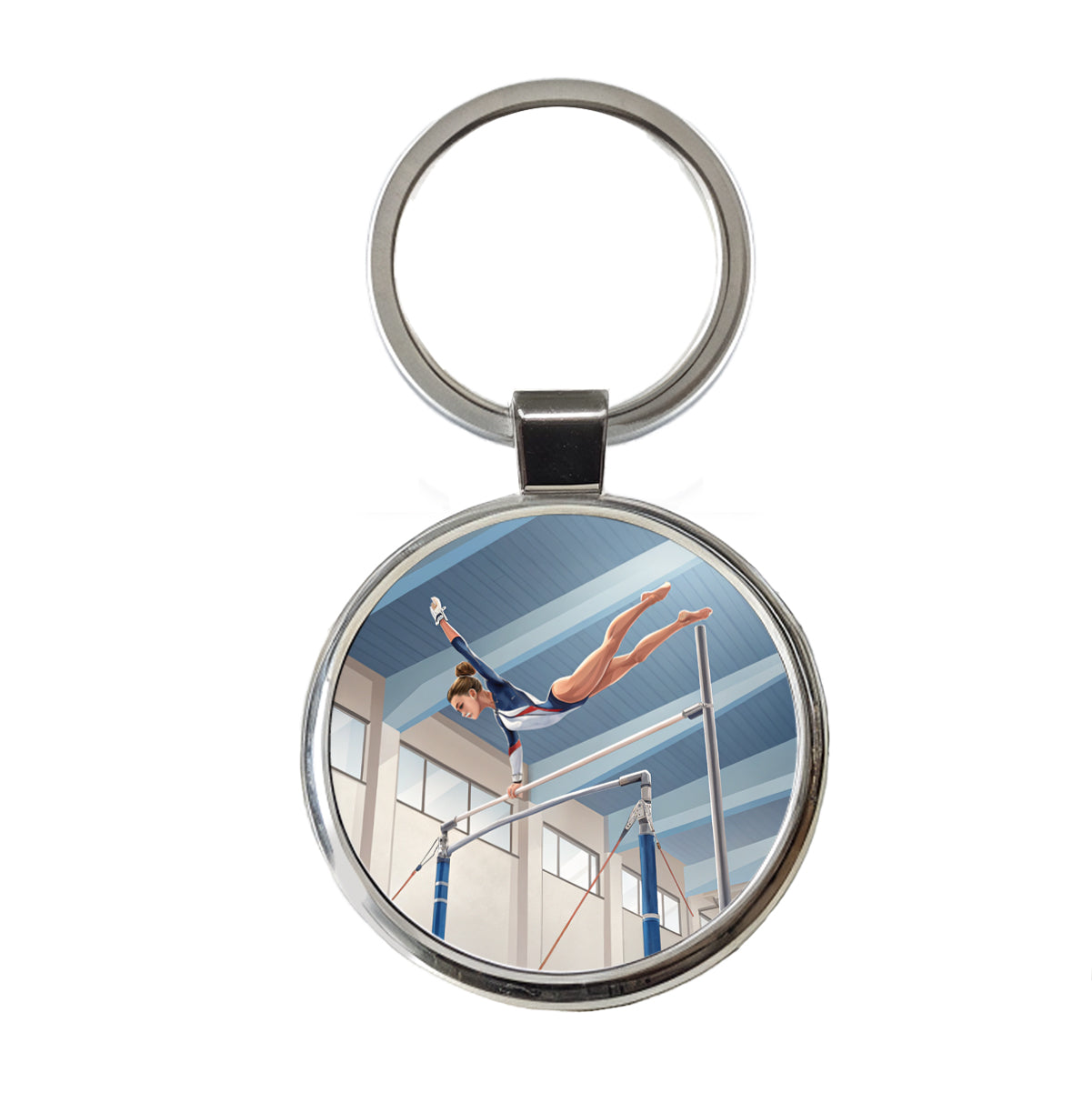 Women's Gymnastics Uneven Bars Round Metal Keychain