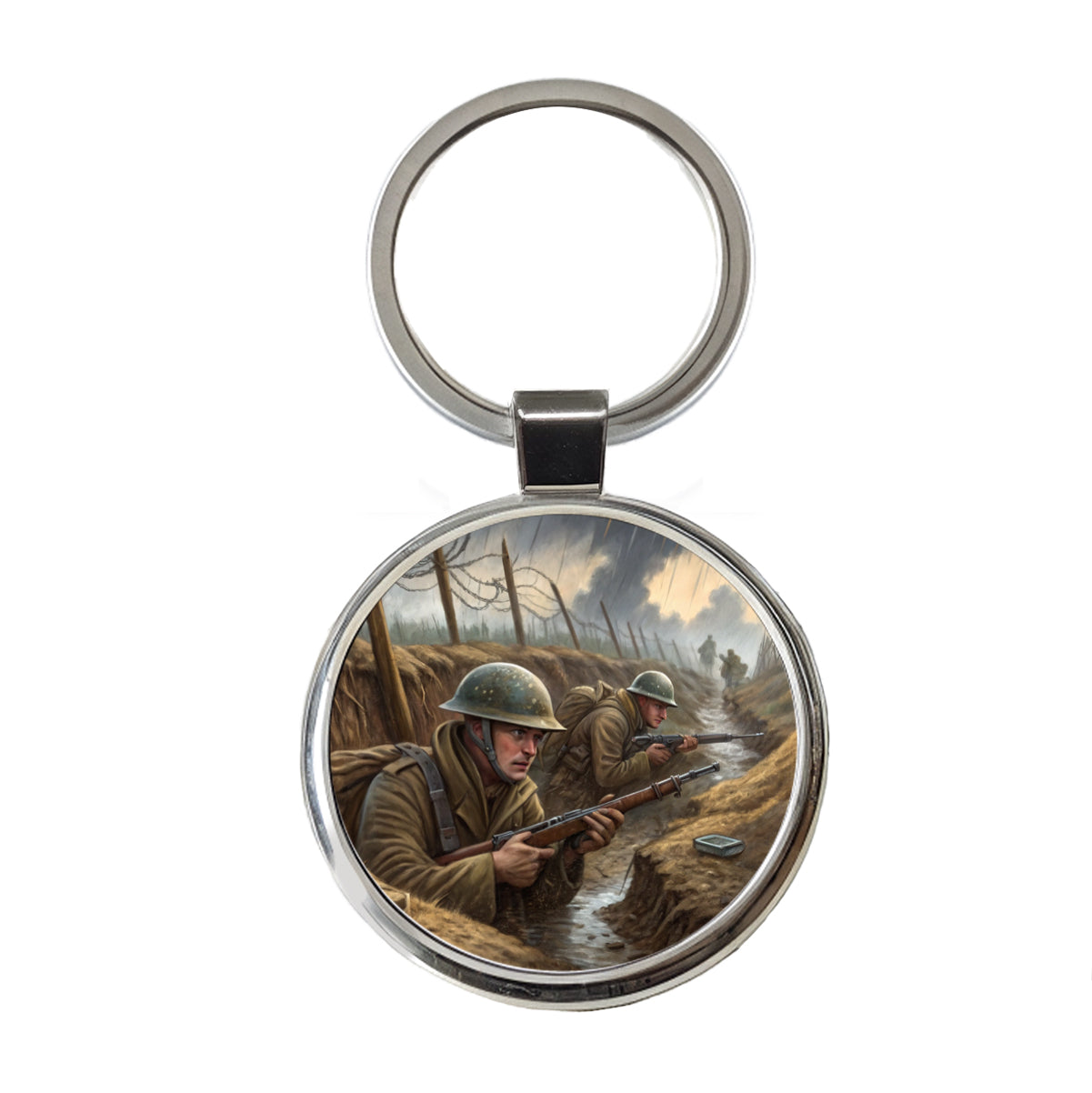 WWI Trench Warfare Allies Western Front Round Metal Keychain
