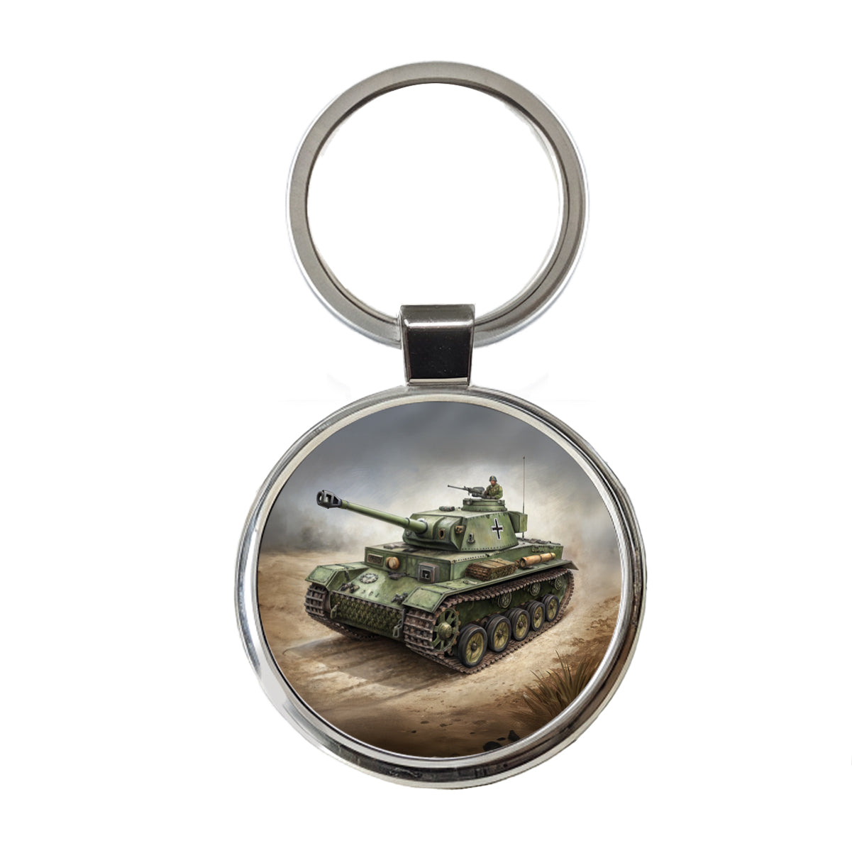WWII German Panzer IV Tank Round Metal Keychain