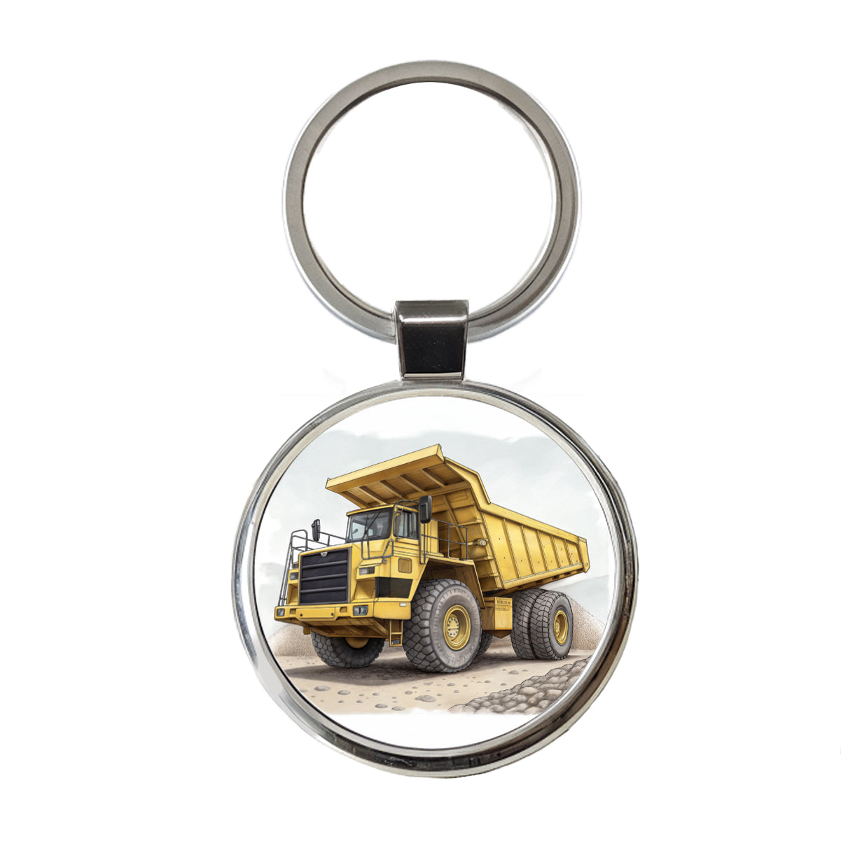 Yellow Dump Truck Construction Equipment Round Metal Keychain