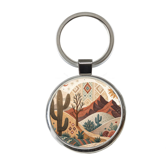 Abstract Brown Tan Southwestern Desert Design Round Metal Keychain