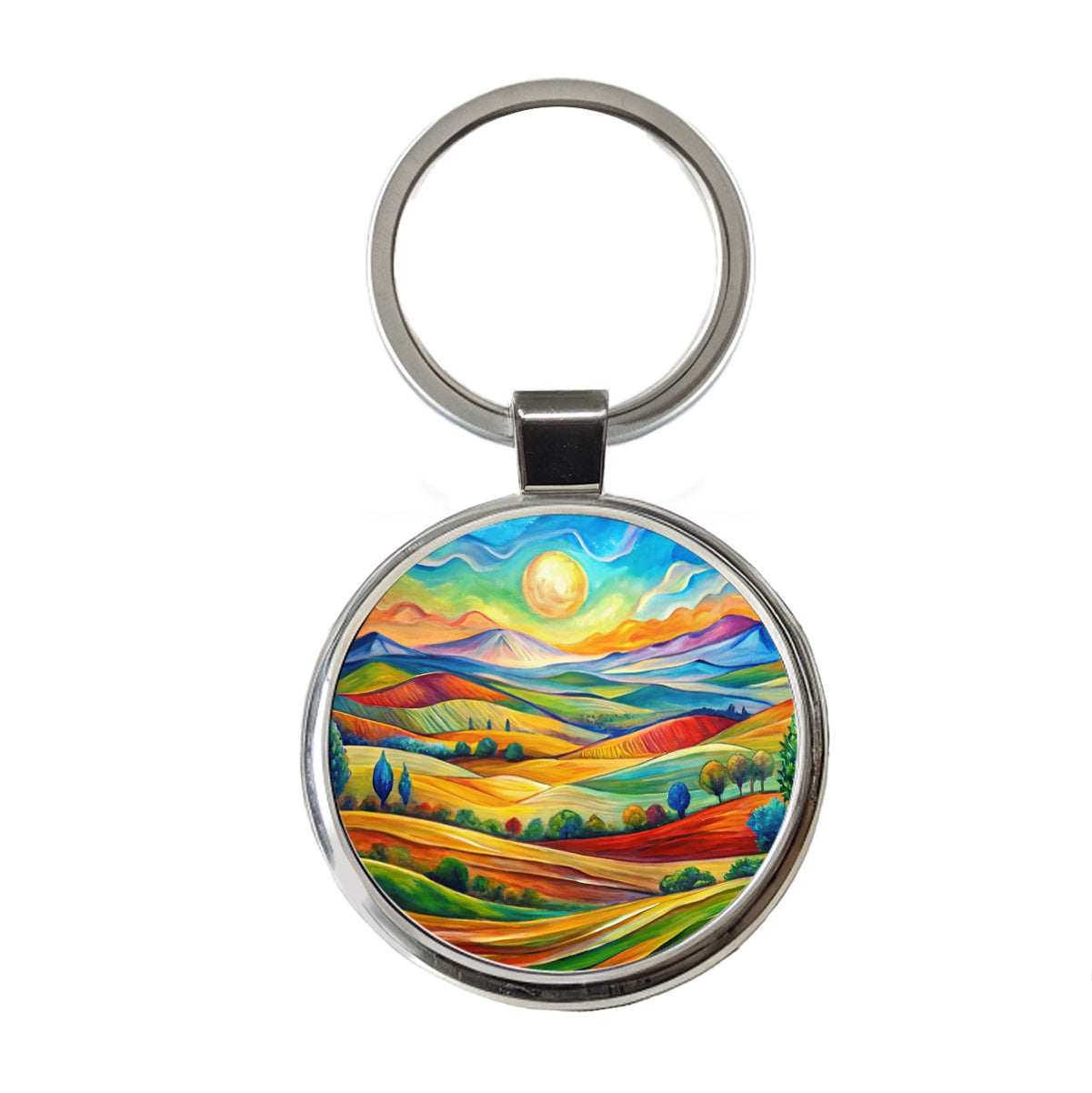 Abstract Colorful Landscape Round Metal Keychain