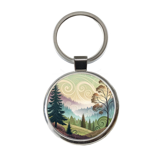 Abstract Pastel Forest Landscape Round Metal Keychain