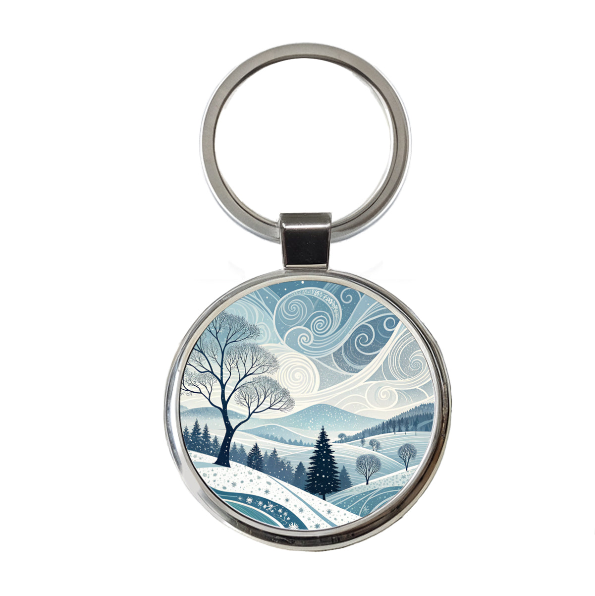 Abstract Winter Landscape Round Metal Keychain