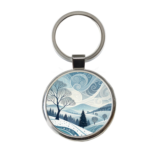 Abstract Winter Landscape Round Metal Keychain