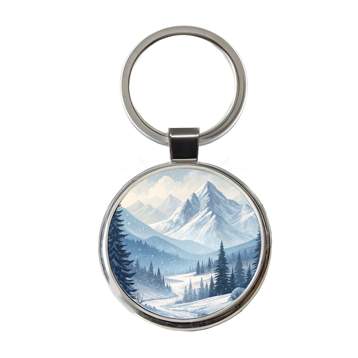 Abstract Winter Mountains Landscape Round Metal Keychain