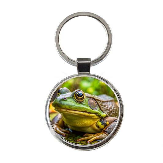 American Bullfrog Round Metal Keychain