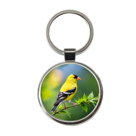 American Goldfinch Backyard Bird Round Metal Keychain