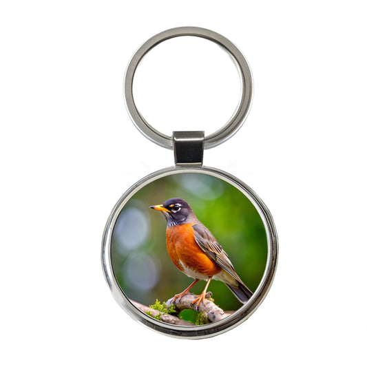American Robin Backyard Bird Round Metal Keychain