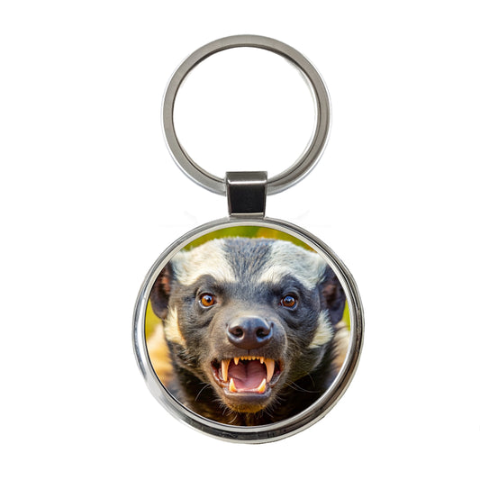 Angry Honey Badger Round Metal Keychain