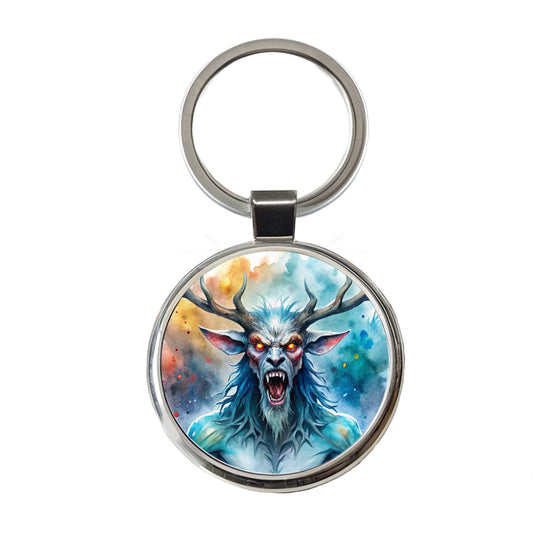 Angry Wendigo Algonquian Folklore Monster Watercolor Round Metal Keychain