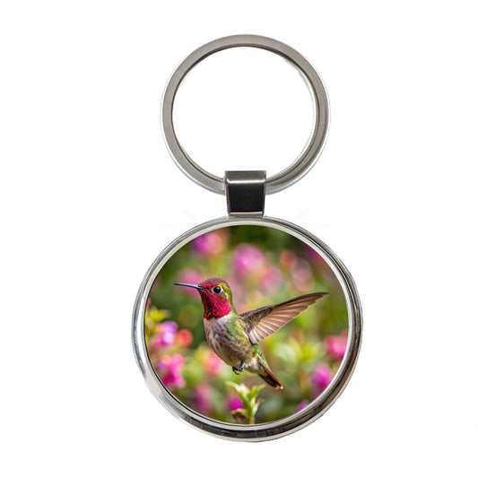 Anna's Hummingbird Backyard Bird Round Metal Keychain