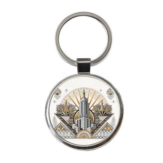 Art Deco Building Architectural Design Round Metal Keychain