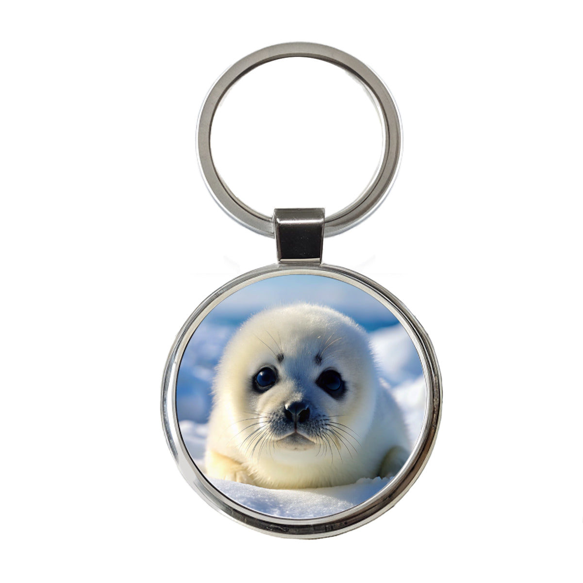 Baby Harp Seal Round Metal Keychain