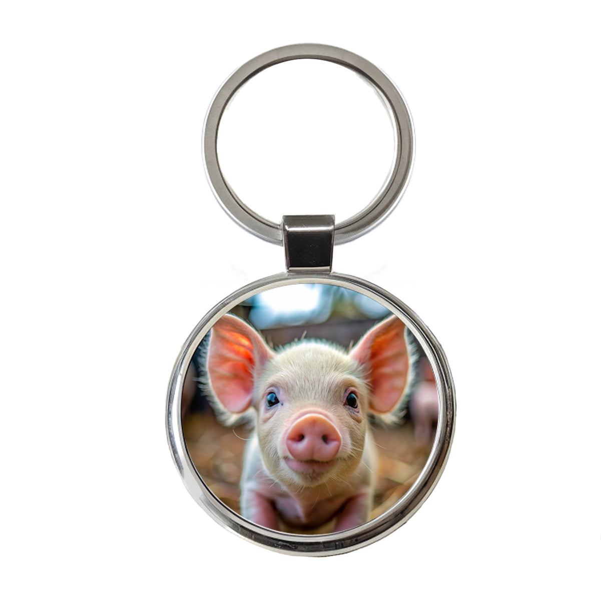 Baby Pig Face Round Metal Keychain