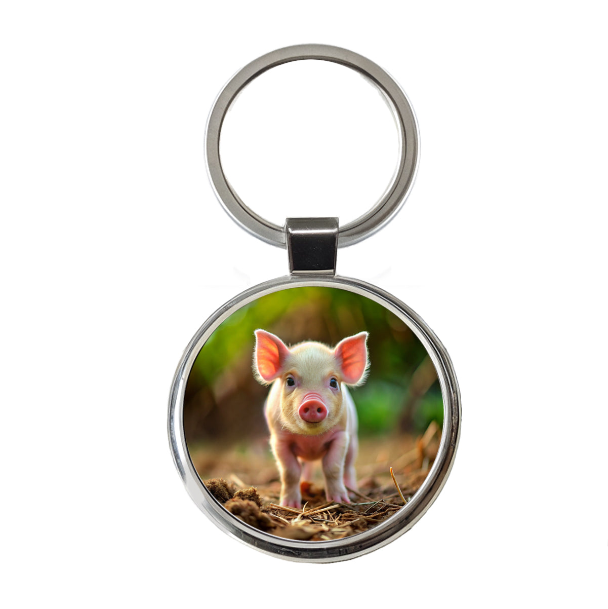 Baby Pig Round Metal Keychain