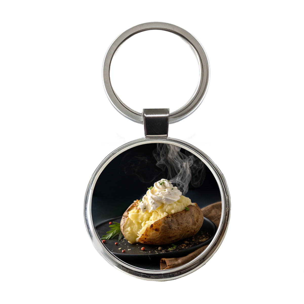 Baked Potato Round Metal Keychain