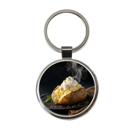 Baked Potato Round Metal Keychain