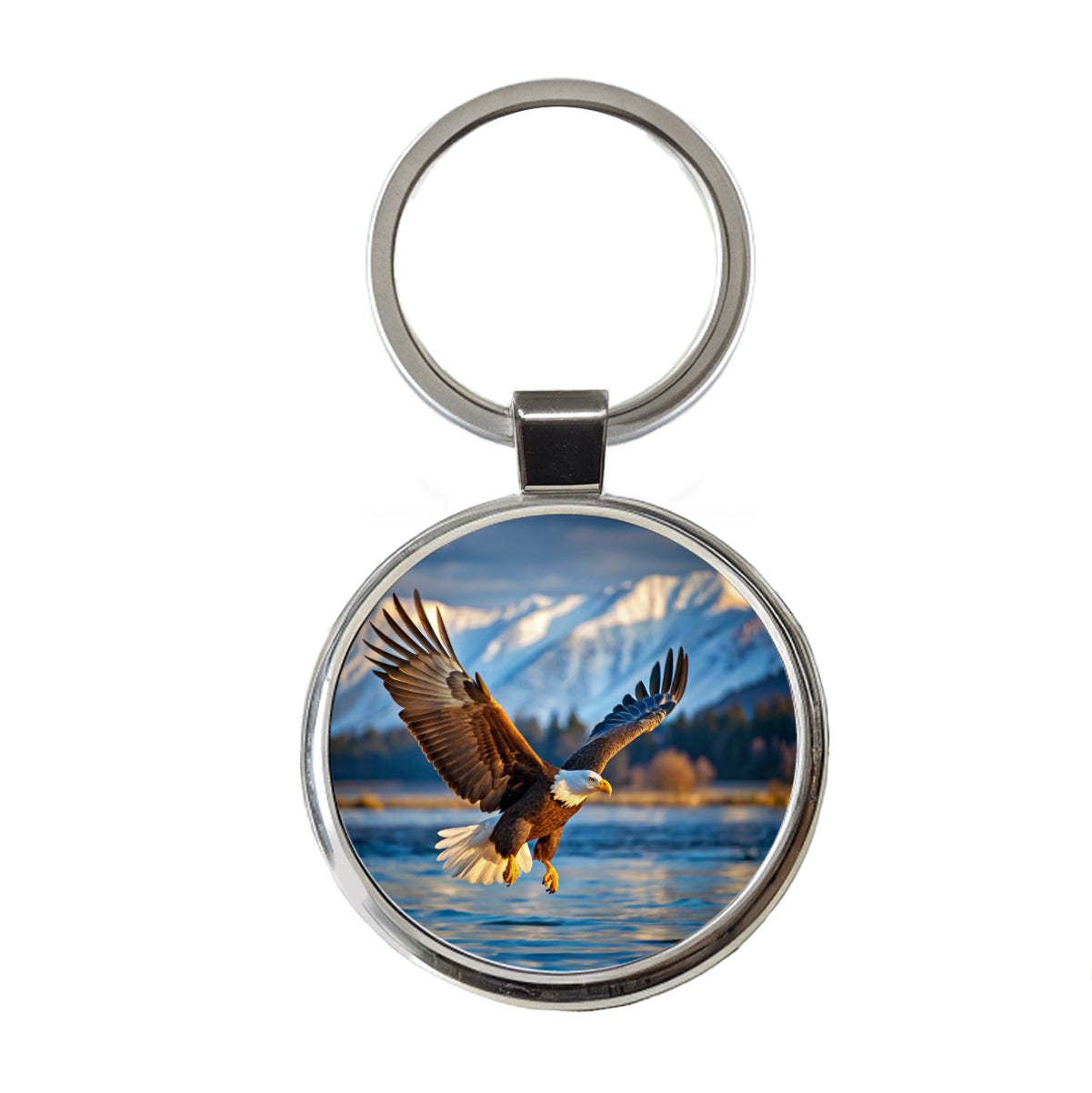 Bald Eagle Flying Raptor Bird Of Prey Round Metal Keychain