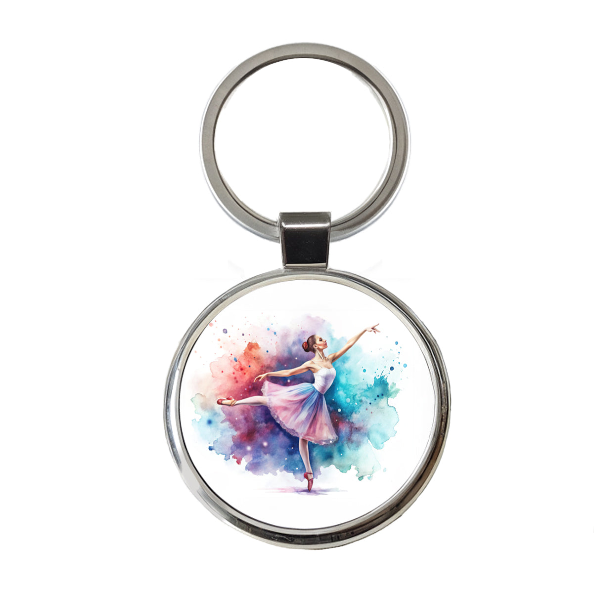Ballet Dancer Watercolor Round Metal Keychain