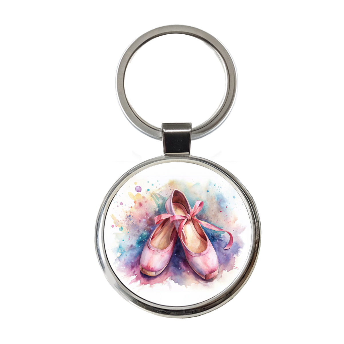 Ballet Slippers Watercolor Round Metal Keychain