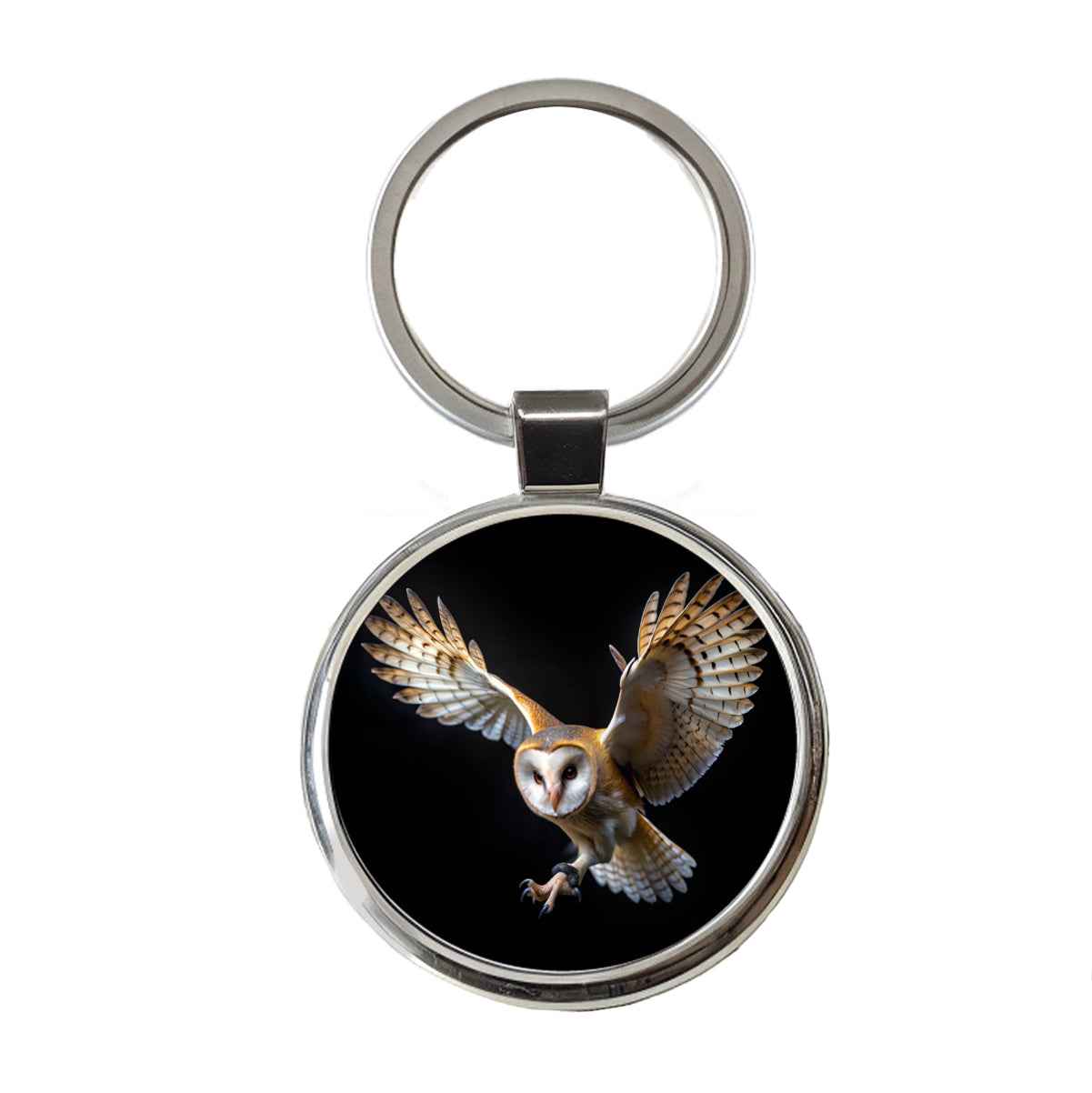 Barn Owl Flying Raptor Bird Of Prey Round Metal Keychain