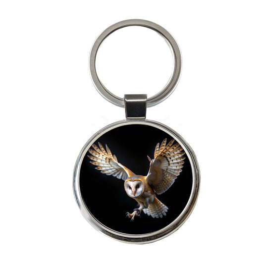 Barn Owl Flying Raptor Bird Of Prey Round Metal Keychain