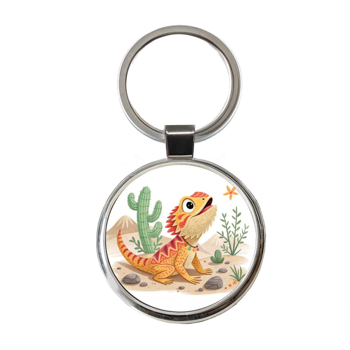 Bearded Dragon Children's Illustration Style Round Metal Keychain