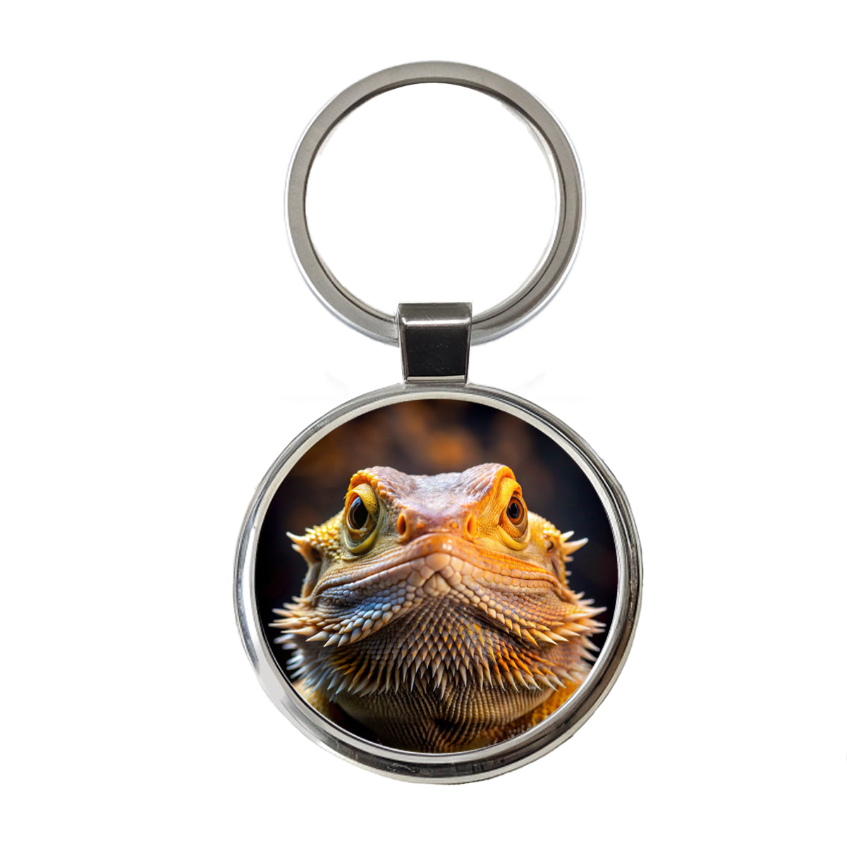 Bearded Dragon Lizard Reptile Face Round Metal Keychain