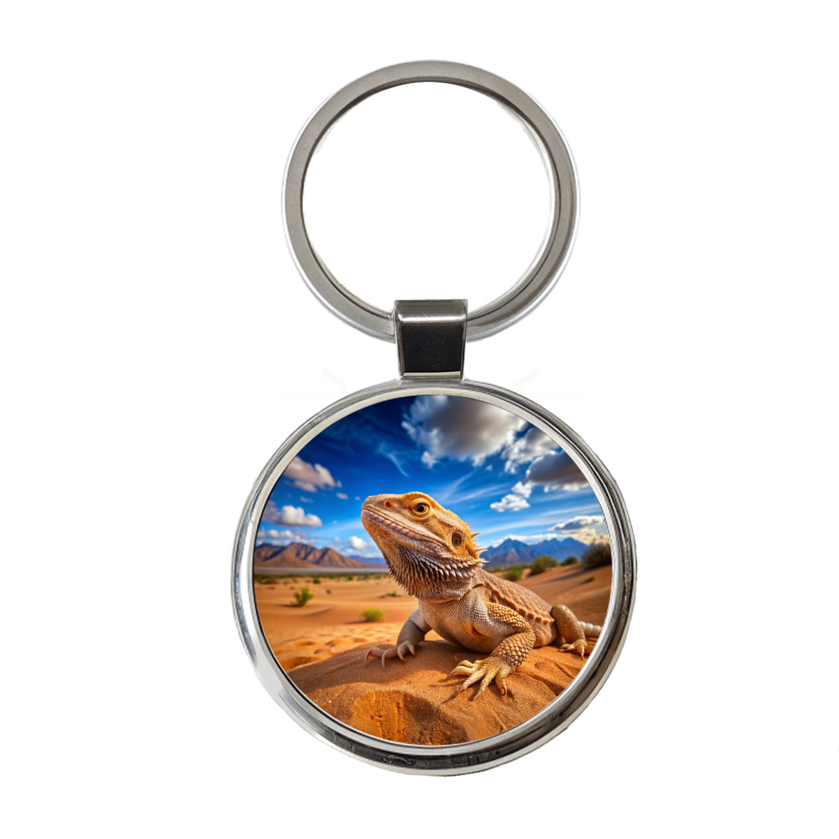Bearded Dragon Lizard Reptile in the Desert Round Metal Keychain