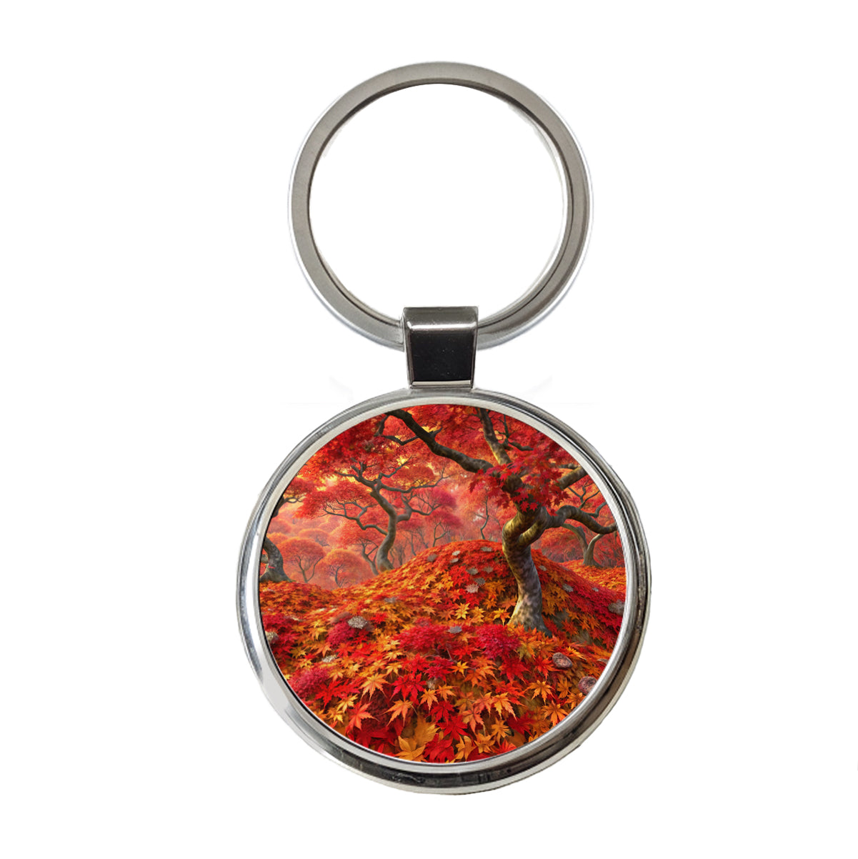 Beautiful Autumn Fall Leaves Round Metal Keychain