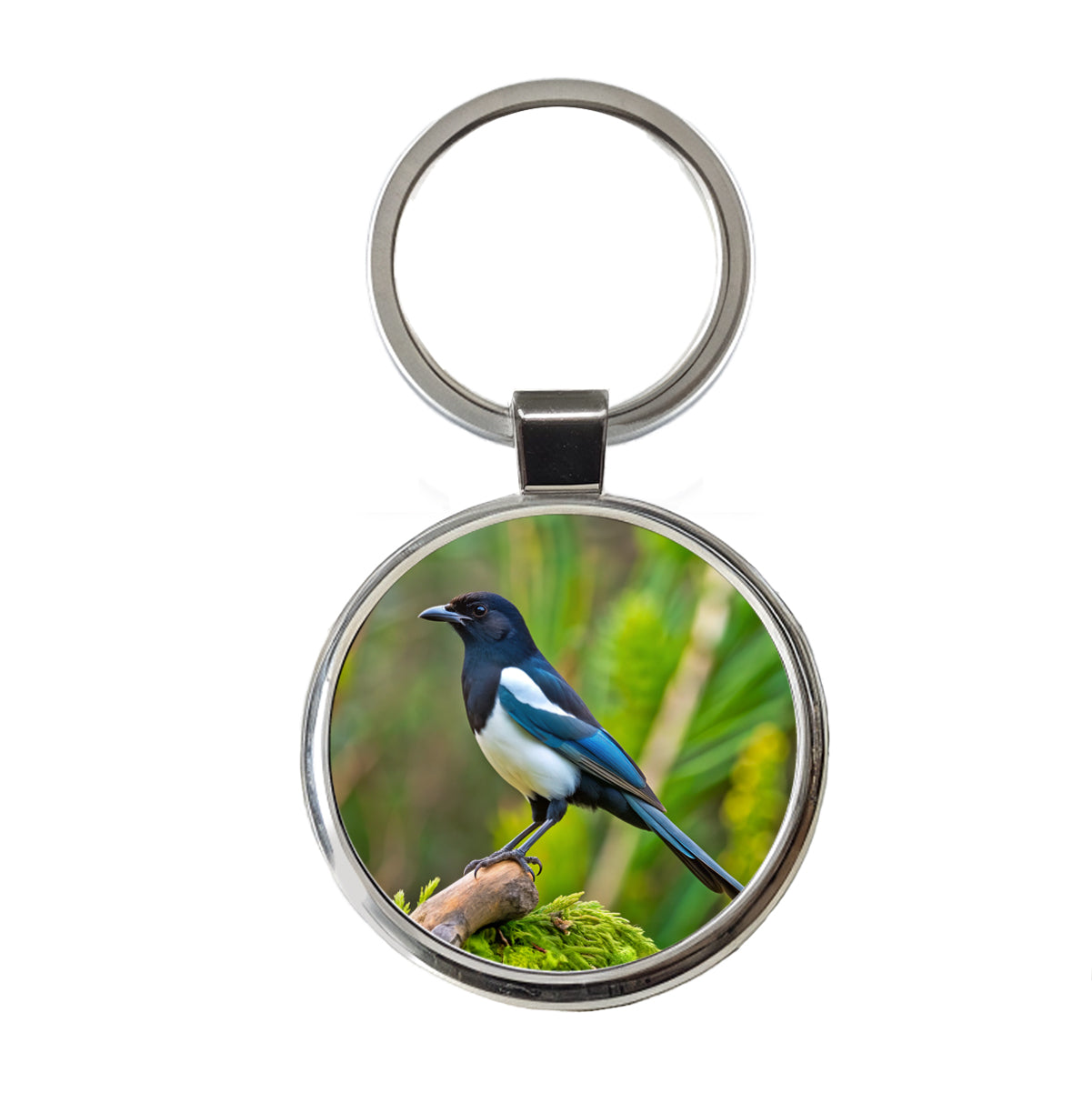 Black Billed Magpie Backyard Bird Round Metal Keychain