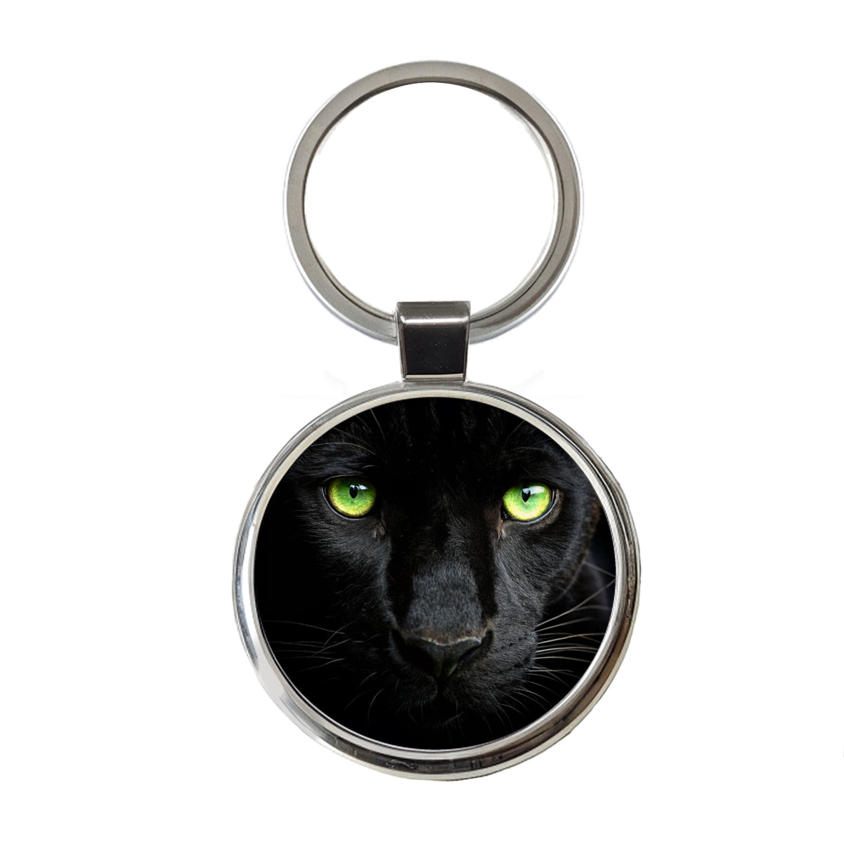 Black Panther Eyes Round Metal Keychain