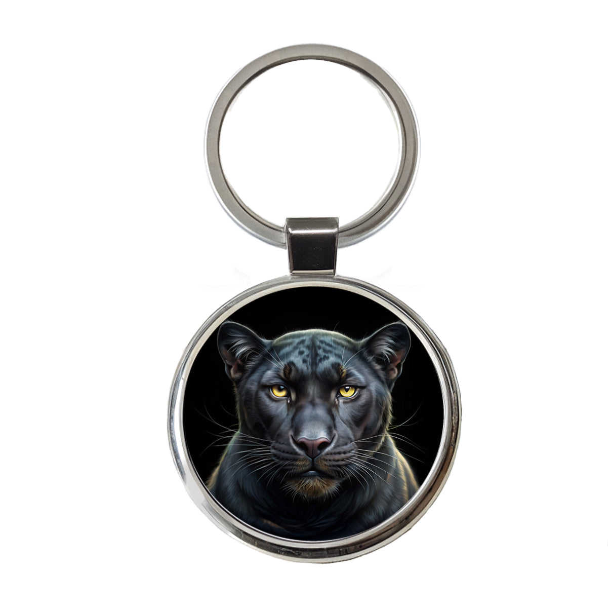 Black Panther Face Art Round Metal Keychain