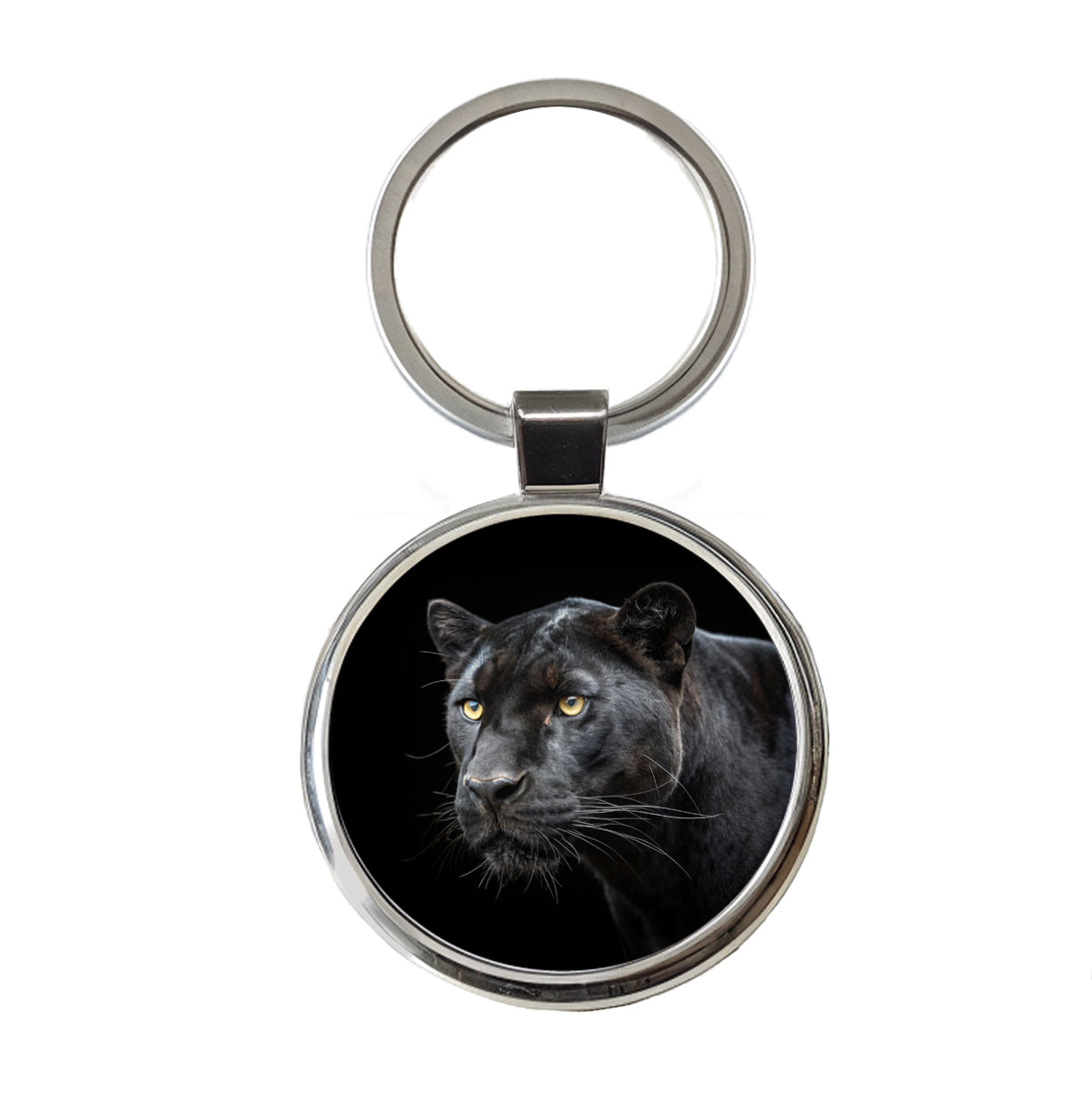 Black Panther Face Round Metal Keychain
