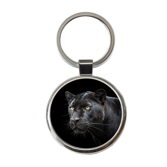 Black Panther Face Round Metal Keychain