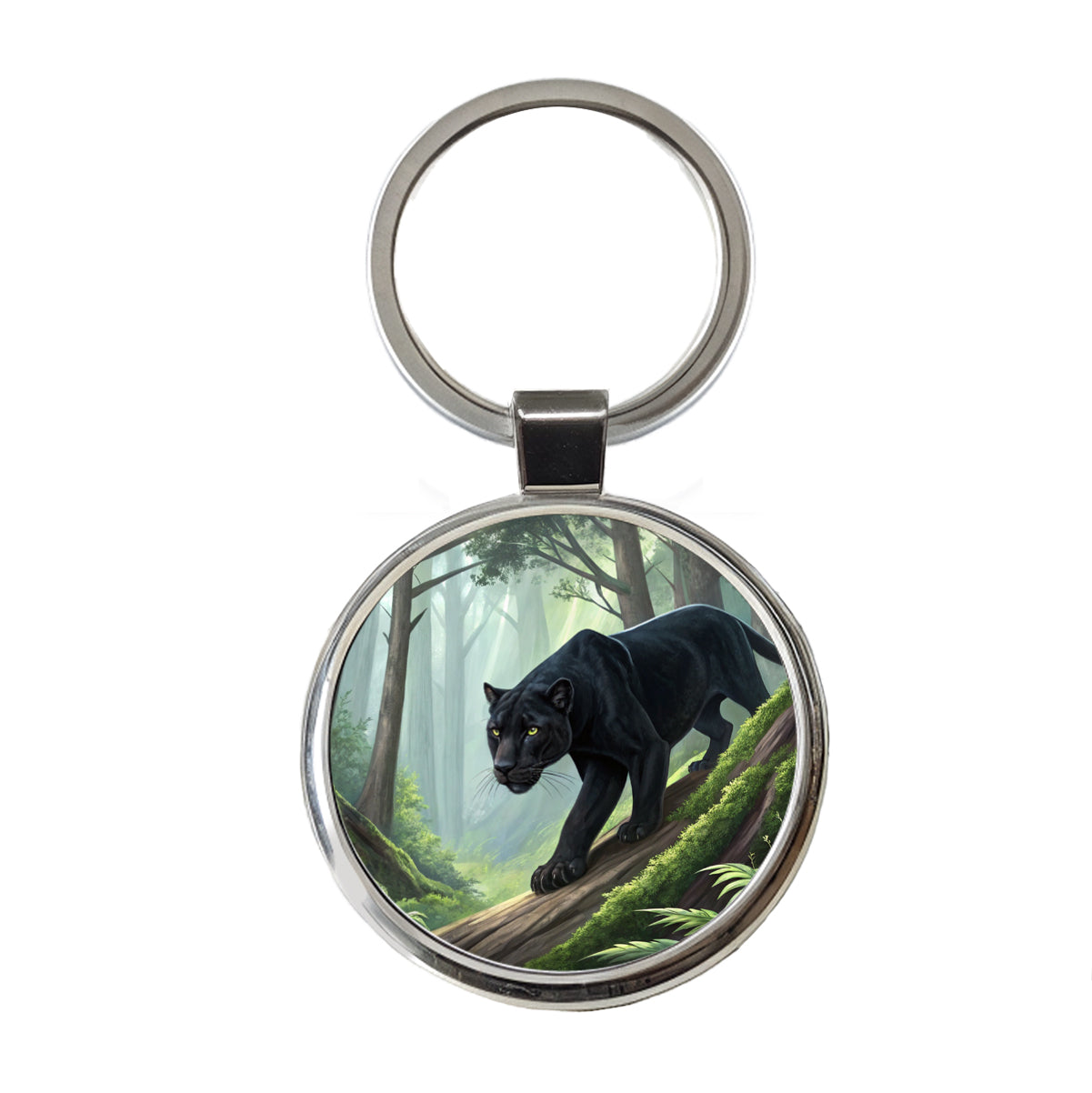 Black Panther Stalking Prey Round Metal Keychain