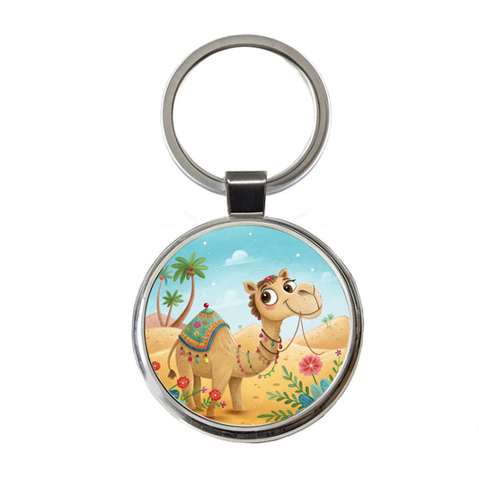 Camel Children's Illustration Style Round Metal Keychain
